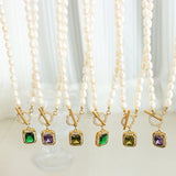 18K Pearl Necklace with Zircon Buckle