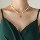 18K Pearl Necklace with Zircon Buckle