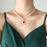 18K Pearl Necklace with Zircon Buckle