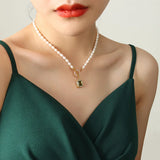18K Pearl Necklace with Zircon Buckle