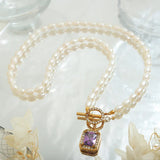 18K Pearl Necklace with Zircon Buckle