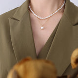 18K Freshwater Pearl Stackable Necklace Niche Clavicle Chain Jewelry