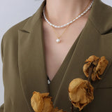 18K Freshwater Pearl Stackable Necklace Niche Clavicle Chain Jewelry
