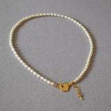 18K Pearl OT Buckle Clavicle Chain Necklace