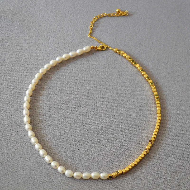 18K Pearl OT Buckle Clavicle Chain Necklace