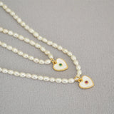 18K Rice Pearl Mother Shell Zircon Heart Pendant Necklace