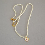 18K Rice Pearl Mother Shell Zircon Heart Pendant Necklace