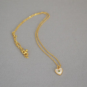 18K Rice Pearl Mother Shell Zircon Heart Pendant Necklace