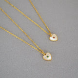 18K Rice Pearl Mother Shell Zircon Heart Pendant Necklace