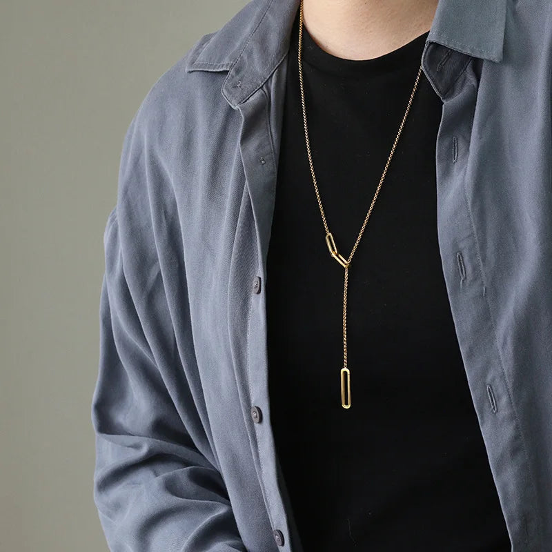 18K Geometric Sweater Chain Y Necklace Pendants For Couple