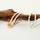 18K Natural Freshwater Pearl Necklace Clavicle Chain Lock Necklace