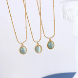18K Oval Opal Clavicle Chain Pendant Necklace Natural Stone Jewelry