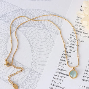 18K Oval Opal Clavicle Chain Pendant Necklace Natural Stone Jewelry
