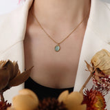 18K Oval Opal Clavicle Chain Pendant Necklace Natural Stone Jewelry