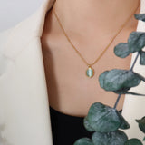 18K Oval Opal Clavicle Chain Pendant Necklace Natural Stone Jewelry