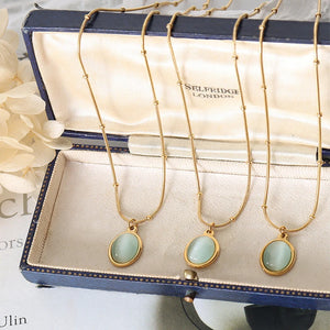18K Oval Opal Clavicle Chain Pendant Necklace Natural Stone Jewelry