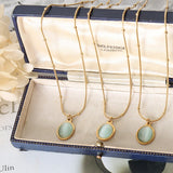 18K Oval Opal Clavicle Chain Pendant Necklace Natural Stone Jewelry