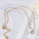 18K Oval Opal Clavicle Chain Pendant Necklace Natural Stone Jewelry
