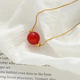 Red Agate Pendant Necklace Snake Bone Chain Jewelry