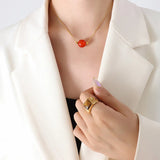 Red Agate Pendant Necklace Snake Bone Chain Jewelry