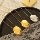 18K Vintage Hollow Oval Long Pendant Necklace Temperament Jewelry