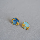 18K Starry Sky Sun Moon Enamel Drop Earrings Vintage Silver Jewelry