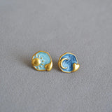 18K Starry Sky Sun Moon Enamel Drop Earrings Vintage Silver Jewelry