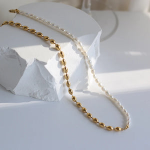 18K Stitching Barrel Freshwater Pearl Choker Necklace
