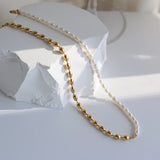 18K Stitching Barrel Freshwater Pearl Choker Necklace