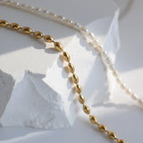 18K Stitching Barrel Freshwater Pearl Choker Necklace