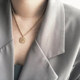 18K Studded Cupid Clavicle Chain Necklace Square Embossed Texture