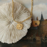 18K Studded Cupid Clavicle Chain Necklace Square Embossed Texture