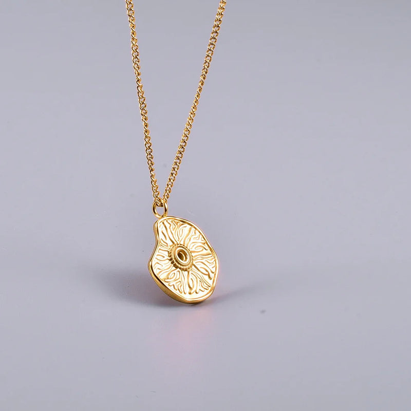 18K Sun Compass Round Coins Necklace Pendants Personalized Long Necklace
