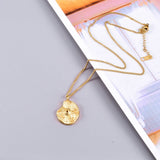 18K Sun Compass Round Coins Necklace Pendants Personalized Long Necklace