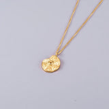 18K Sun Compass Round Coins Necklace Pendants Personalized Long Necklace