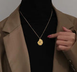 18K Sun Compass Round Coins Necklace Pendants Personalized Long Necklace