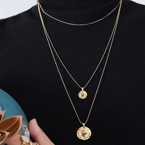 18K Queen Elizabeth Portrait Necklace Pendant With Bead Sweater Chain