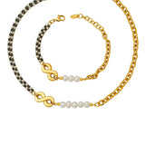 18K Zircon Cuban Chain Pearl Love Necklace Bracelet Set