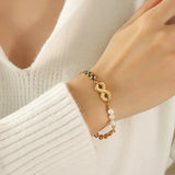 18K Zircon Cuban Chain Pearl Love Necklace Bracelet Set