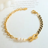 18K Zircon Cuban Chain Pearl Love Necklace Bracelet Set