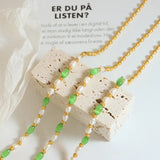 18K Green Opal Freshwater Pearl Necklace Patchwork Jewelry