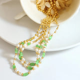 18K Green Opal Freshwater Pearl Necklace Patchwork Jewelry