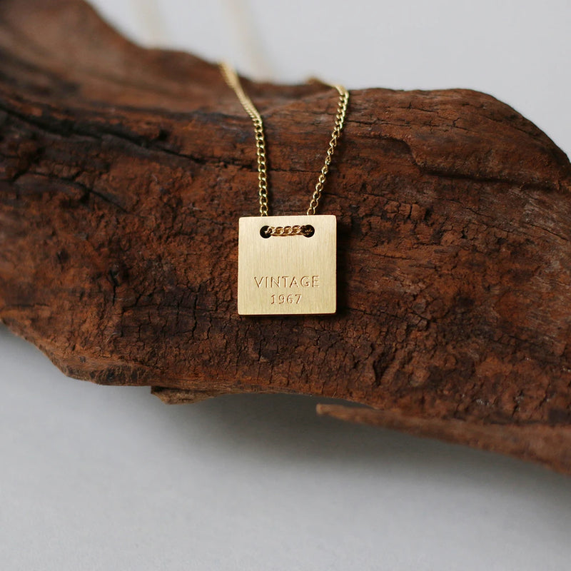 Vintage 1967 Antique Letter Square Clavicle Chain Necklace Pendant