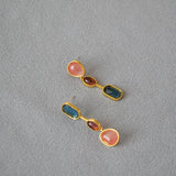 Vintage Watermelon Red Stone Crystal Silver Stud Earrings