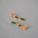 Vintage Watermelon Red Stone Crystal Silver Stud Earrings