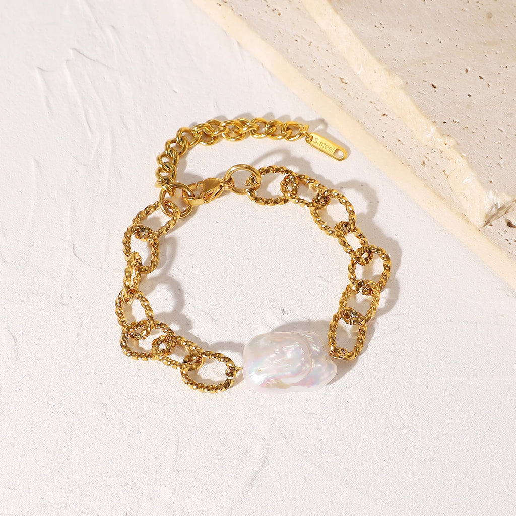 Vintage Baroque Pearl Twist Chain Necklace and Bracelet Set
