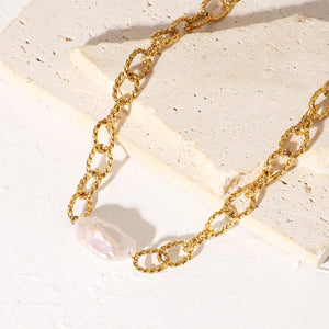 Vintage Baroque Pearl Twist Chain Necklace and Bracelet Set