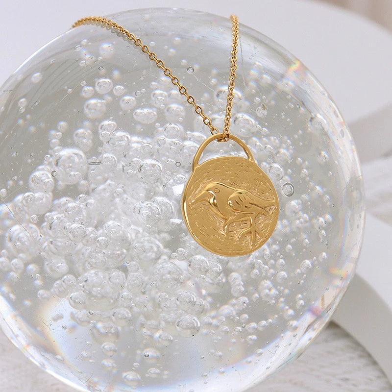 Vintage Bird and Fish Double Side Clavicle Chain Pendant Necklace Charm