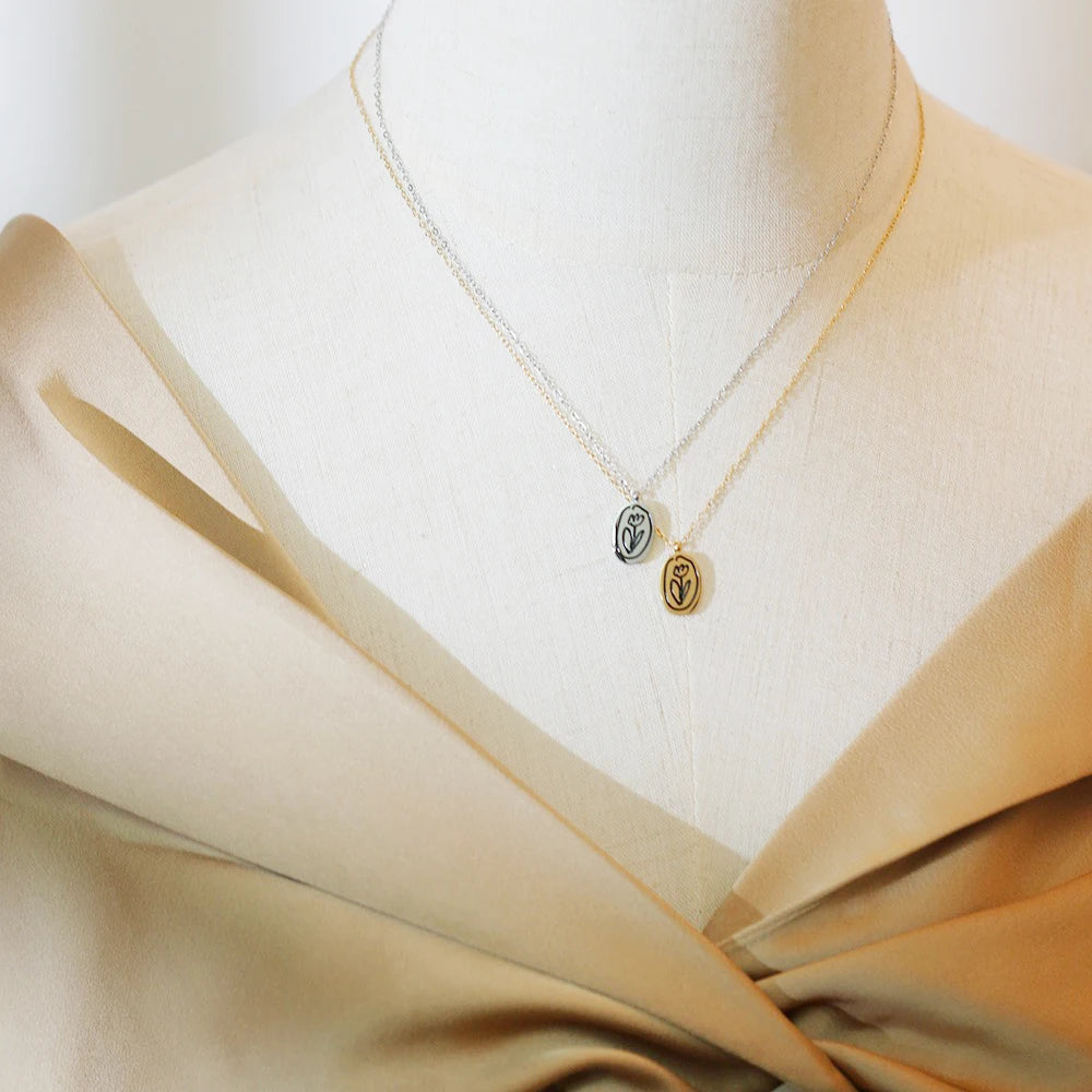Vintage Flower Tulip Necklace Pendant Jewelry for Women
