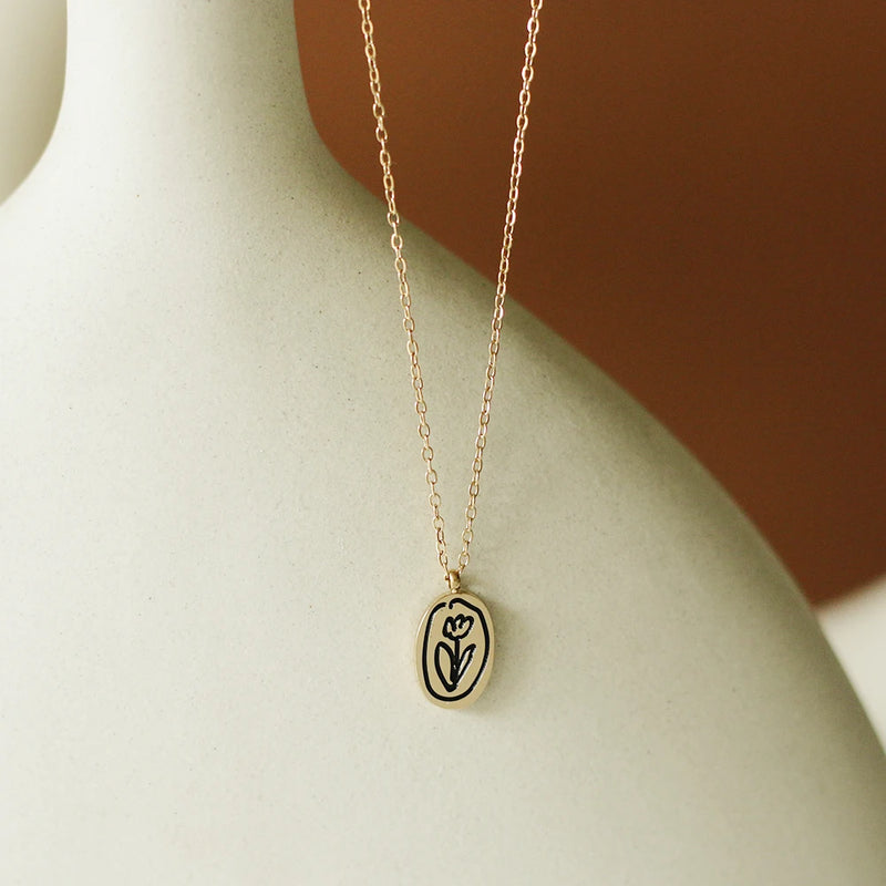Vintage Flower Tulip Necklace Pendant Jewelry for Women